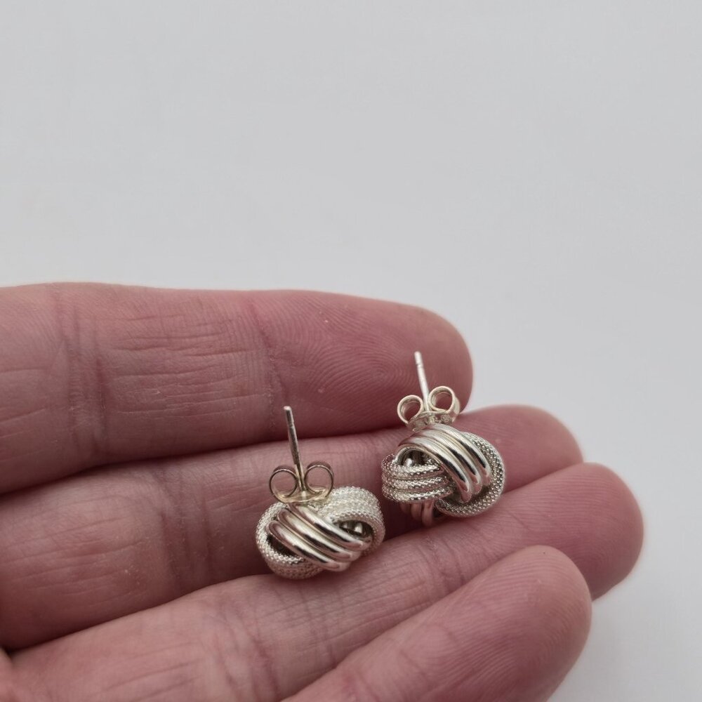 Sterling Silver Solid Textured Knot Stud Earrings… - image 3